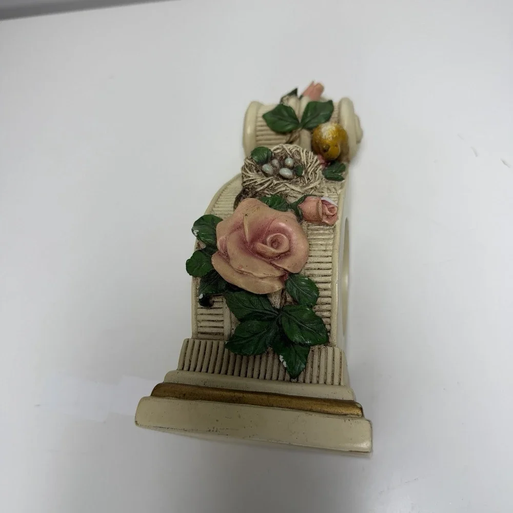 Drape Scarf Holder‎ Cream Gold Trim Rose Green Leaves Birds Nest Eggs CHIPPED